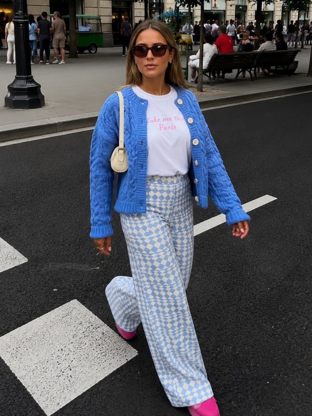 Zara Blue White Geometric Wide Leg Pants XS Style Beach Boho